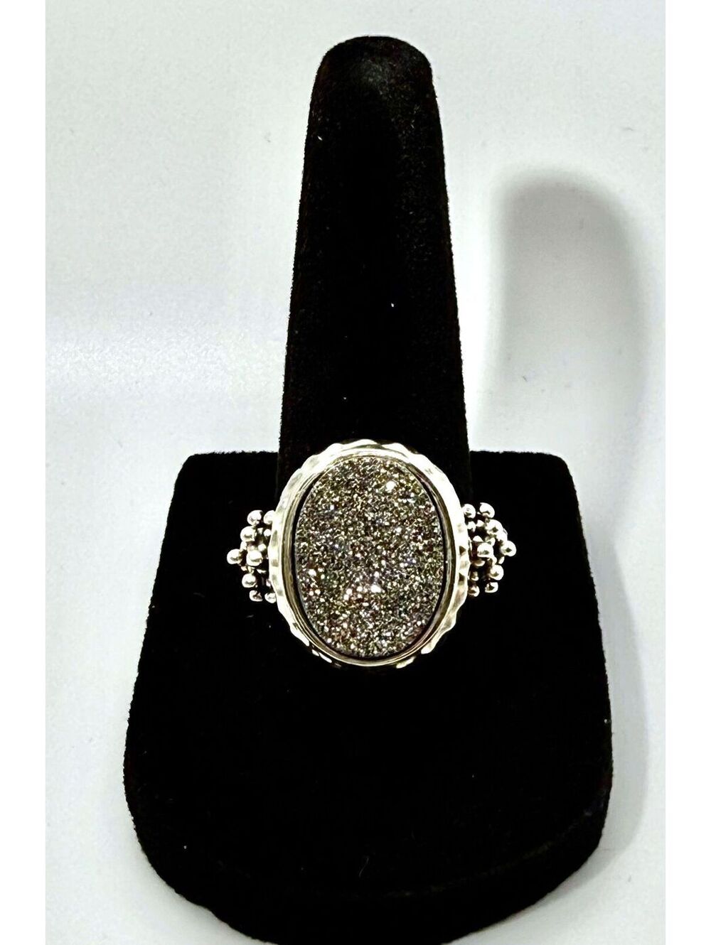 Michael Dawkins Sterling Silver Druzy Quartz Ring, Oval Silver Druzy, Size 8